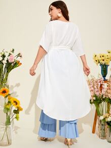 SHEIN Unity Áo sơ mi Plus Size Bất đối xứng Thắt lưng Cao thấp màu trơn Boho - trắng - Xem 5