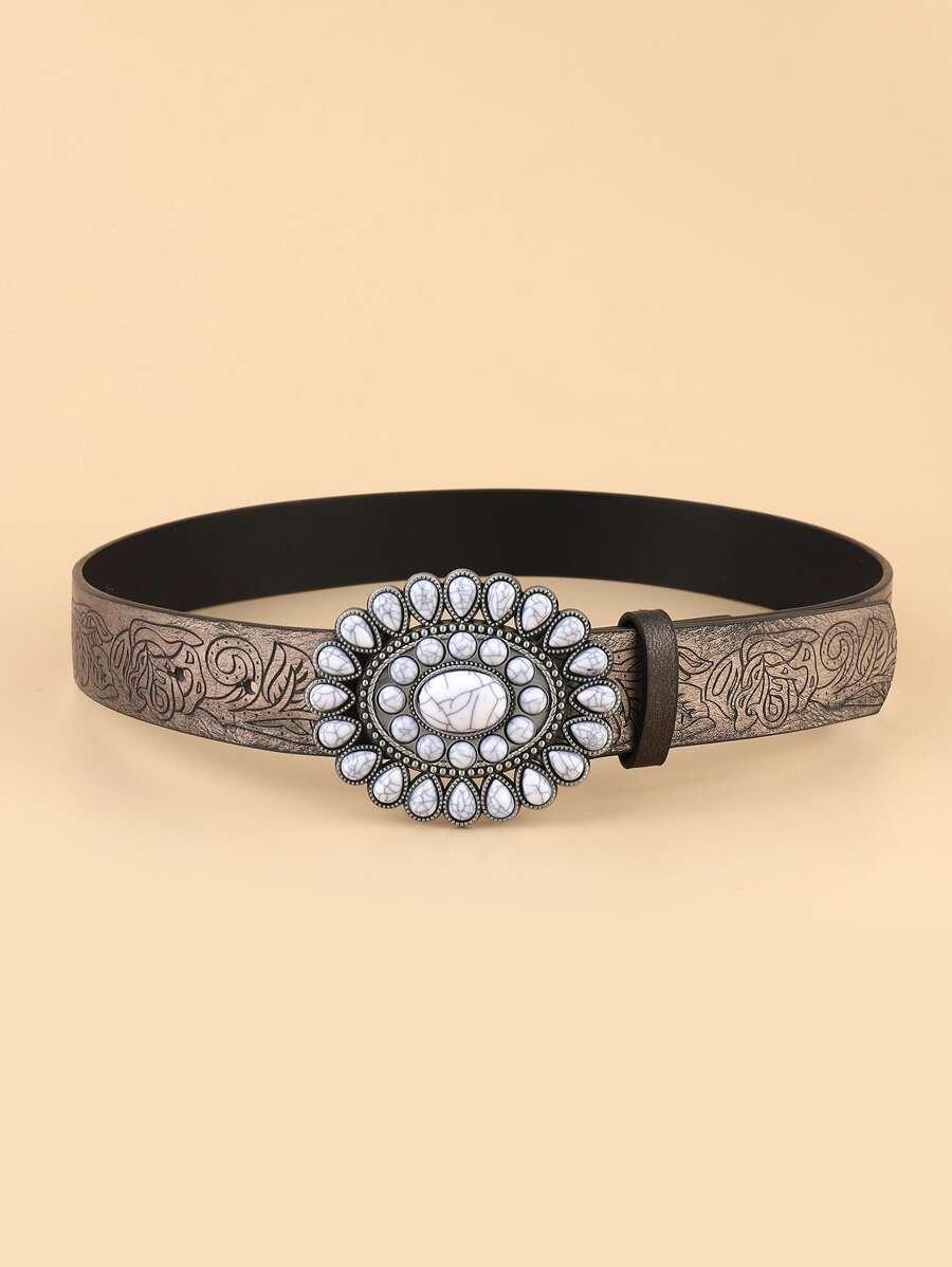 Plants Pattern Belt & Hole Punch Tool - Brown - View 1