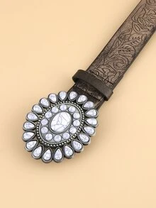 Plants Pattern Belt & Hole Punch Tool - Brown - View 2