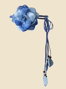 1 pieza Cinturón de cintura con patrón floral grande, diseño minimalista de moda adecuado para vestidos, camisas, estilo bohemio de verano - Azul - Ver 1