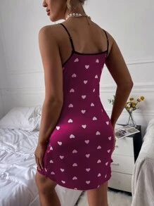 Váy ngủ & áo ngủ Nữ Xù nhỏ Tương phản ràng buộc Tim Tất cả trên in Đơn giản - Màu đỏ tím - Xem 2
