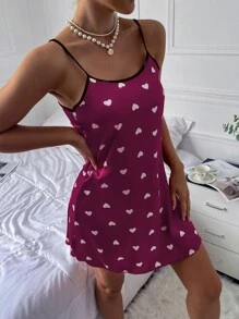 Váy ngủ & áo ngủ Nữ Xù nhỏ Tương phản ràng buộc Tim Tất cả trên in Đơn giản - Màu đỏ tím - Xem 4