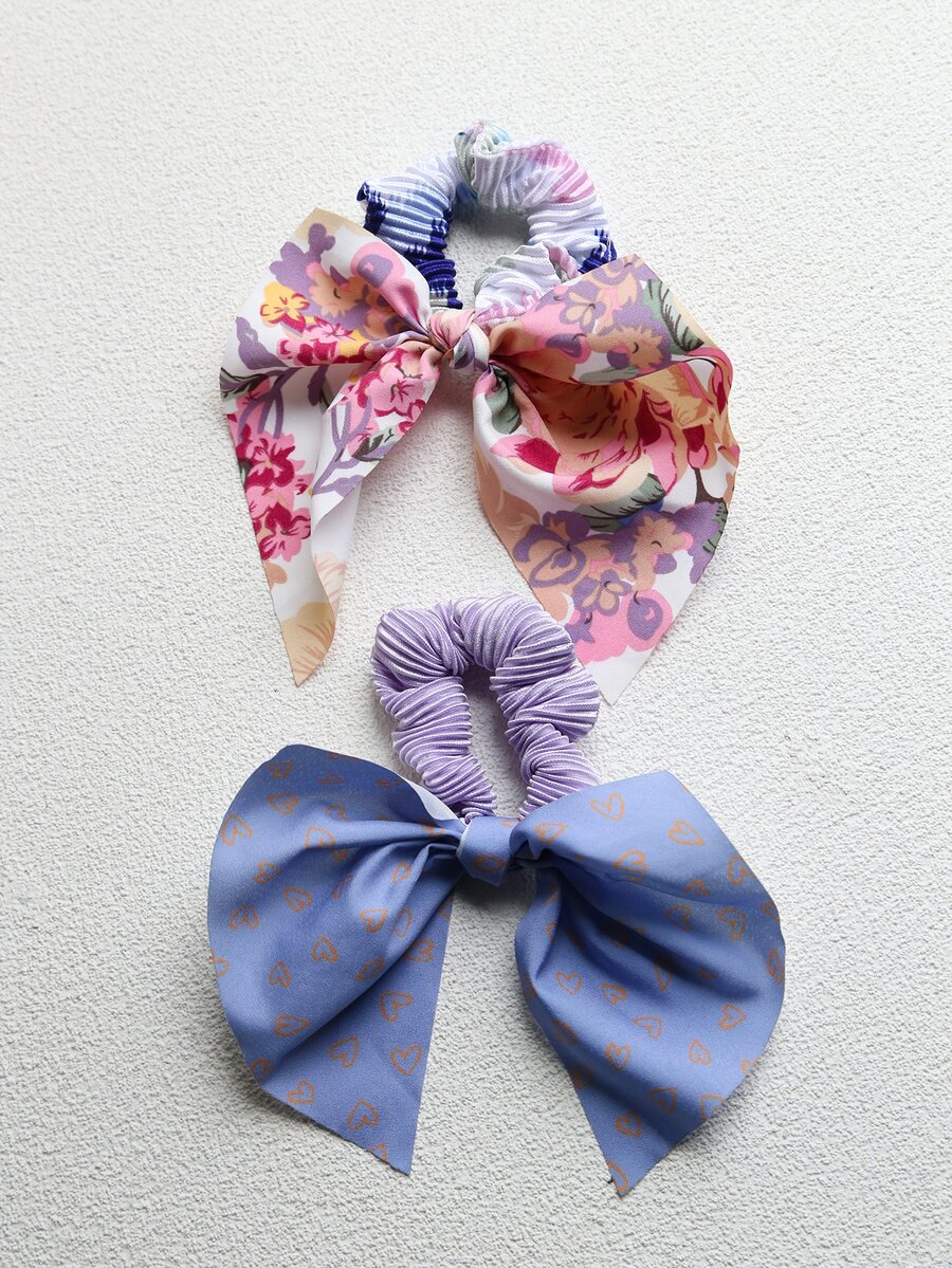 2 cái Hoa In Khăn Thắt Tóc Buộc - Nhiều màu - Xem 1
