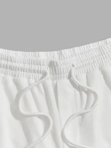 Manfinity Hombres Shorts con estampado de sol & tropical de cintura con cordón - Blanco - Ver 3