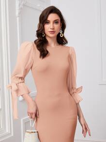 Modelyn 荷葉袖打結魚尾裙下擺洋裝 - 淺粉色 - 查看 4