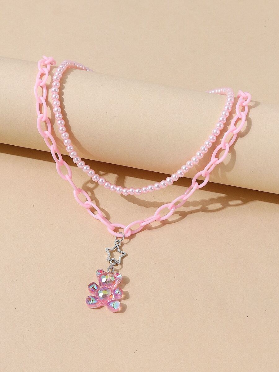 2入組星星和熊吊墜項鍊