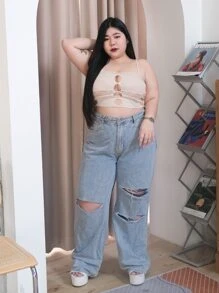 SHEIN EZwear พลัส เอวสูง - สียีนส์อ่อน - ดู 1