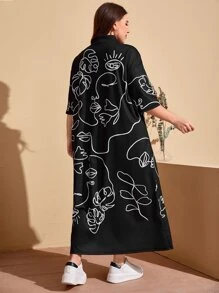 Mulvari Plus Figure Graphic Mock Neck Dress - Black - View 3