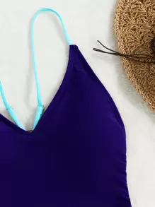 Ring Linked Backless One Piece Swimsuit Summer - Royal Blue - View 3