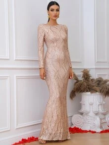 LOVE&LEMONADE Đầm Lộ Lưng Dây kéo màu trơn Hấp dẫn - Rượu sâm banh - Xem 4