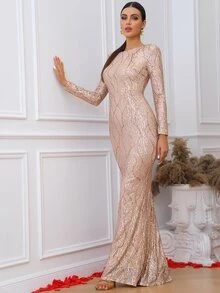 LOVE&LEMONADE Đầm Lộ Lưng Dây kéo màu trơn Hấp dẫn - Rượu sâm banh - Xem 6