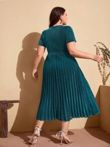 SHEIN Plus Pleated Glitter Dress - Teal Blue - View 2