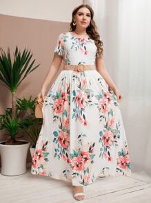 Mulvari Đầm Plus Size Hoa Boho - trắng - Xem 1