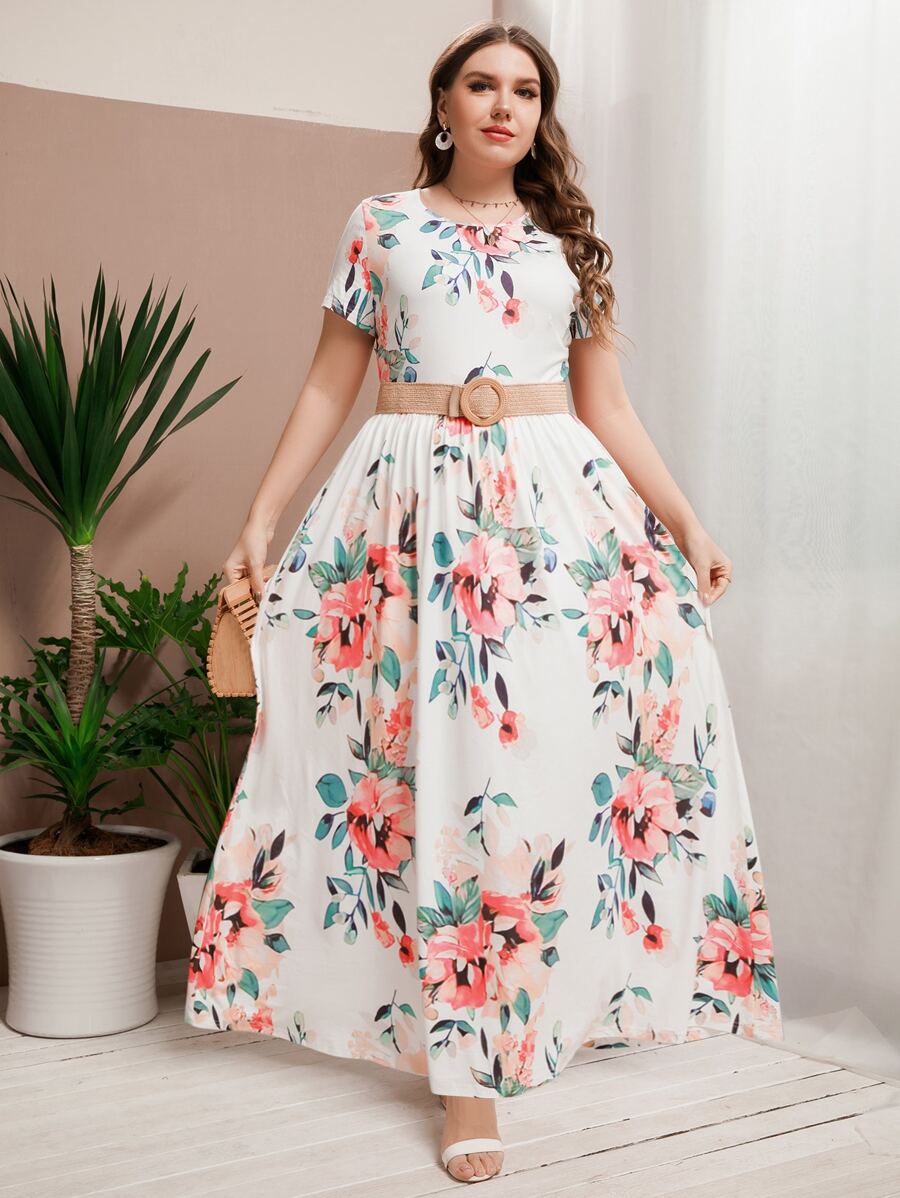 Mulvari Đầm Plus Size Hoa Boho - trắng - Xem 1