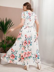 Mulvari Đầm Plus Size Hoa Boho - trắng - Xem 2