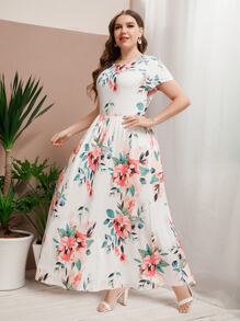Mulvari Đầm Plus Size Hoa Boho - trắng - Xem 3