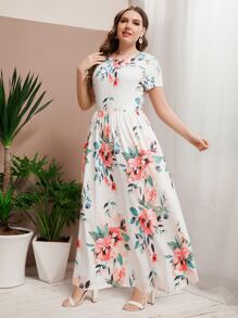 Mulvari Đầm Plus Size Hoa Boho - trắng - Xem 4