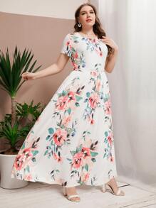 Mulvari Đầm Plus Size Hoa Boho - trắng - Xem 5