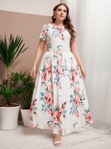 Mulvari Đầm Plus Size Hoa Boho - trắng - Xem 6