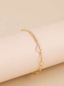 Heart Decor Chain Bracelet - Vàng - Xem 2