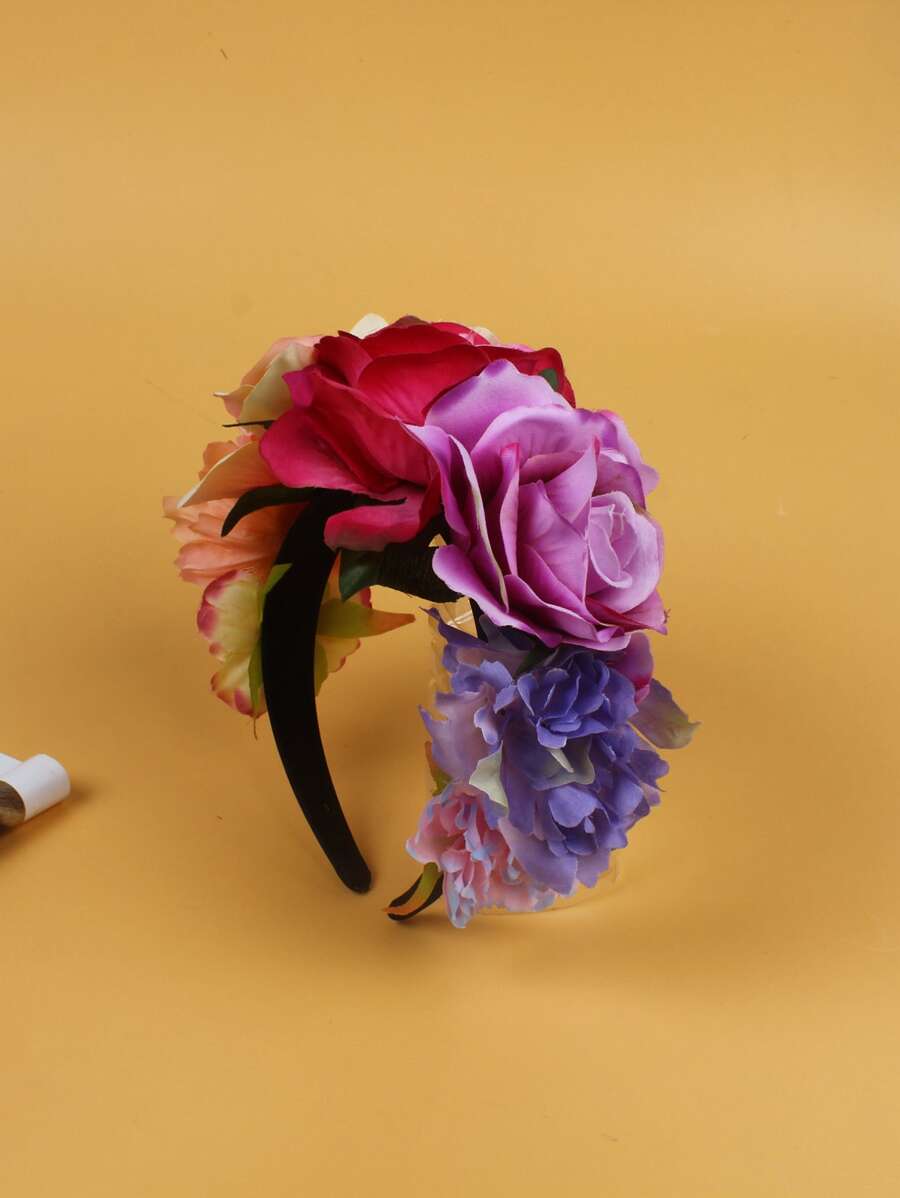 1 件女式玫瑰花头饰，适合万圣节、角色扮演、波西米亚风、海滩、新娘、孕妇拍照 - 涤纶仿花头饰 - 彩色 - 查看 1