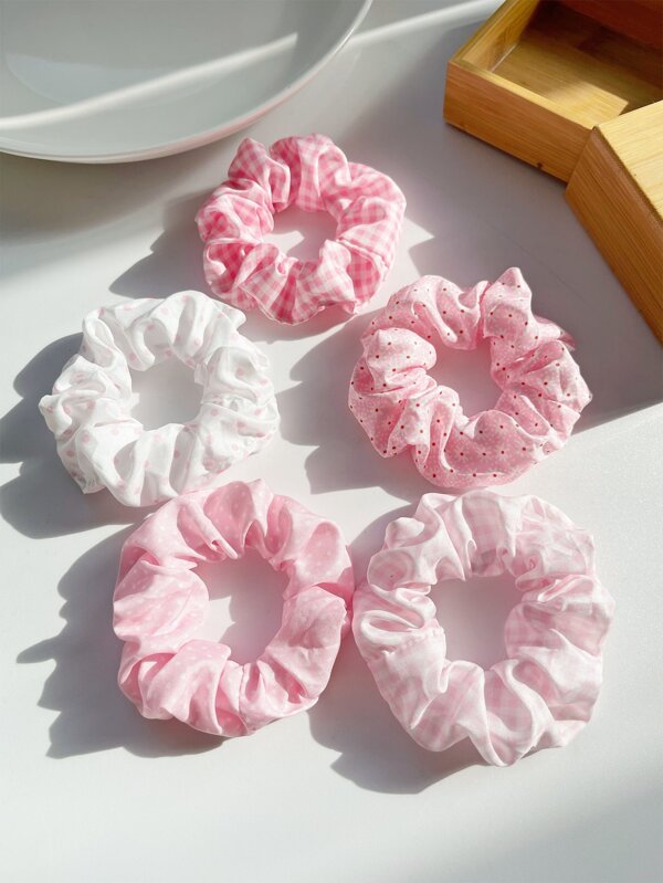 5pcs Gingham & Polka Dot Scrunchie,School Scrunchies Hair Ties Scrunchy Hair Ties