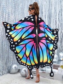 Butterfly Print Costume Cape & Eye Shield - Multicolor - View 2
