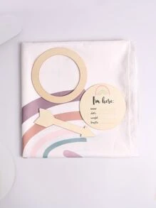 SHEIN 嬰兒女孩新生兒中性攝影卡通圖案毯子,附帶3件配件 - 白色 - 查看 2