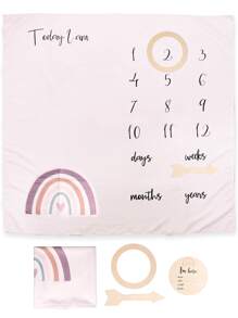 SHEIN 嬰兒女孩新生兒中性攝影卡通圖案毯子,附帶3件配件 - 白色 - 查看 3