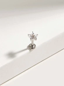 1pc Rhinestone Flower Design Stud Earring Valentines - Silver - View 1