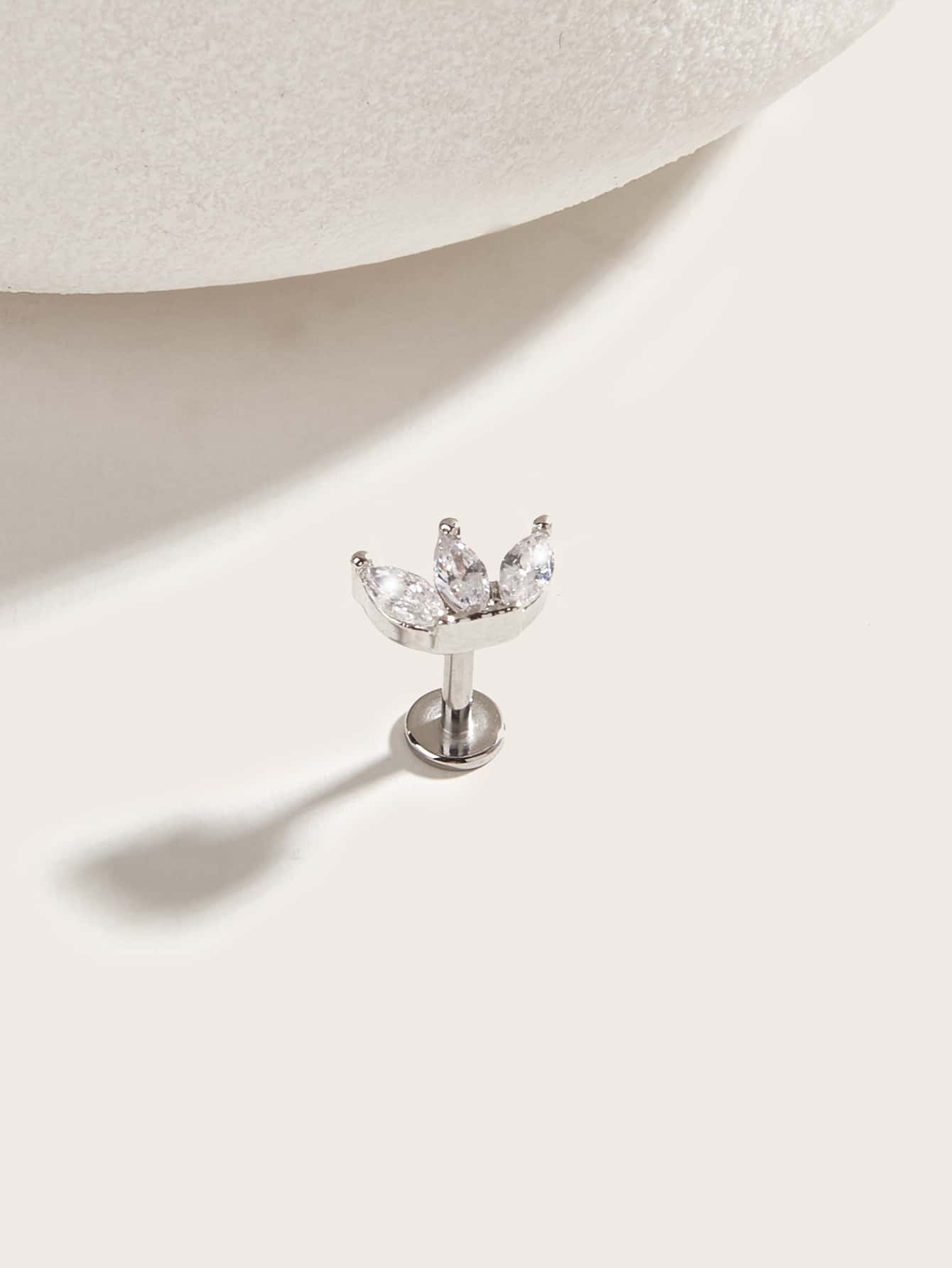 1pc Rhinestone Decor Stud Earring - Silver - View 1