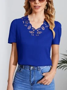 SHEIN Clasi Áo sơ mi nữ Cắt ra Sò điệp màu trơn Giải trí - Xanh đậm - Xem 2
