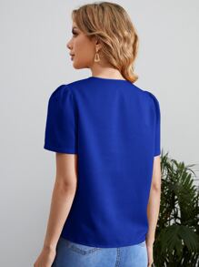 SHEIN Clasi Áo sơ mi nữ Cắt ra Sò điệp màu trơn Giải trí - Xanh đậm - Xem 3