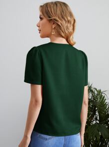 SHEIN Clasi Solid Scallop Trim Cut Out Blouse - Dark Green - View 2
