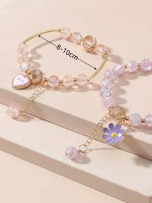2pcs Flower Charm Beaded Bracelet - Multicolor - View 3