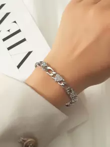 水鑽心形裝飾扣環手鐲 - 銀色 - 查看 1