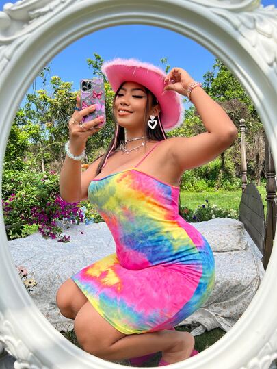 Plus Tie Dye Cami Bodycon Dress