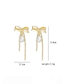 蝴蝶結耳墜 - 金黃色 - 查看 3