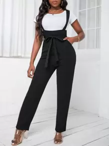 VaVaBold Belted Suspender Jumpsuit Without Tee - Black - View 1
