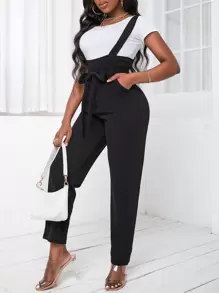 VaVaBold Belted Suspender Jumpsuit Without Tee - Black - View 3