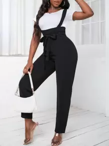 VaVaBold Belted Suspender Jumpsuit Without Tee - Black - View 5
