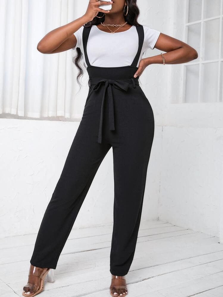 VaVaBold Belted Suspender Jumpsuit Without Tee - Black - View 6