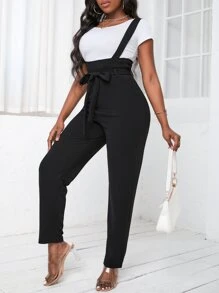 VaVaBold Belted Suspender Jumpsuit Without Tee - Black - View 7