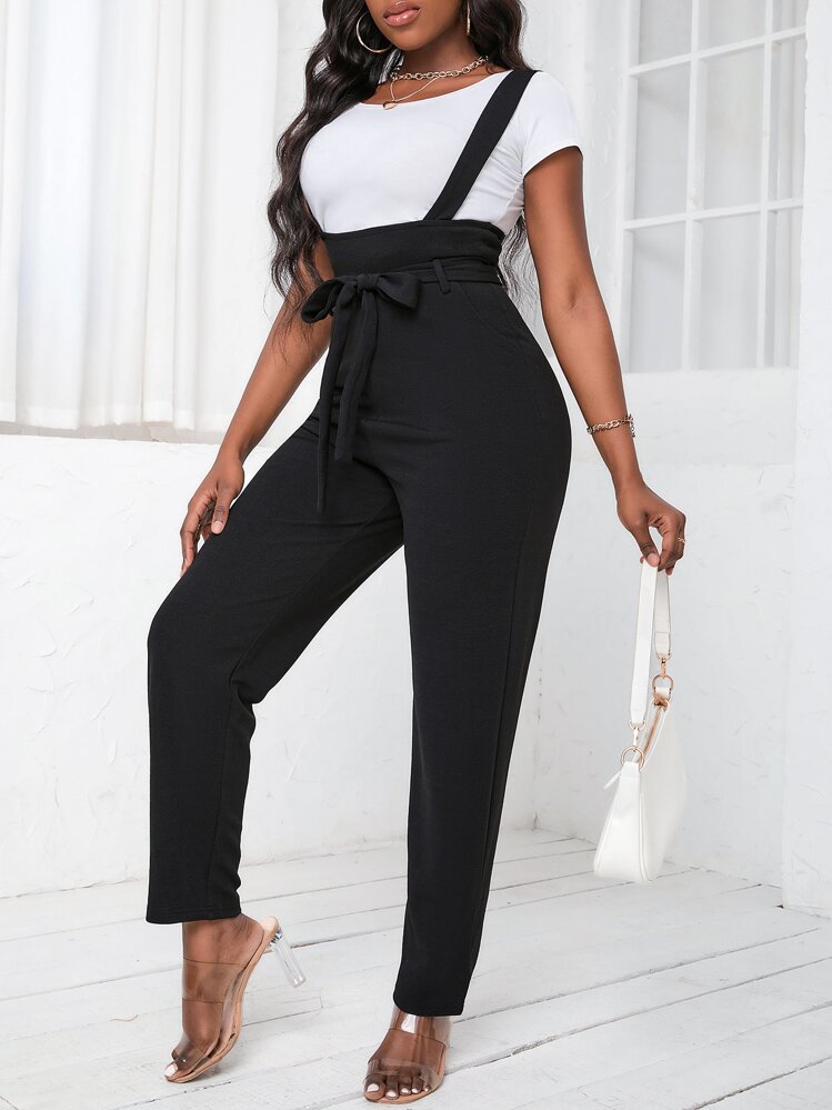 VaVaBold Belted Suspender Jumpsuit Without Tee - Black - View 7
