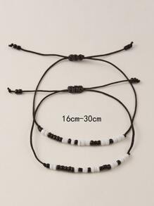 2 piezas pulsera con código morse con diseño de cuenta - Multicolor - Ver 3