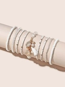 9 piezas brazalete con cuenta con fleco - Blanco - Ver 1