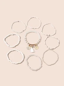 9 piezas brazalete con cuenta con fleco - Blanco - Ver 2