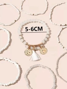 9 piezas brazalete con cuenta con fleco - Blanco - Ver 3