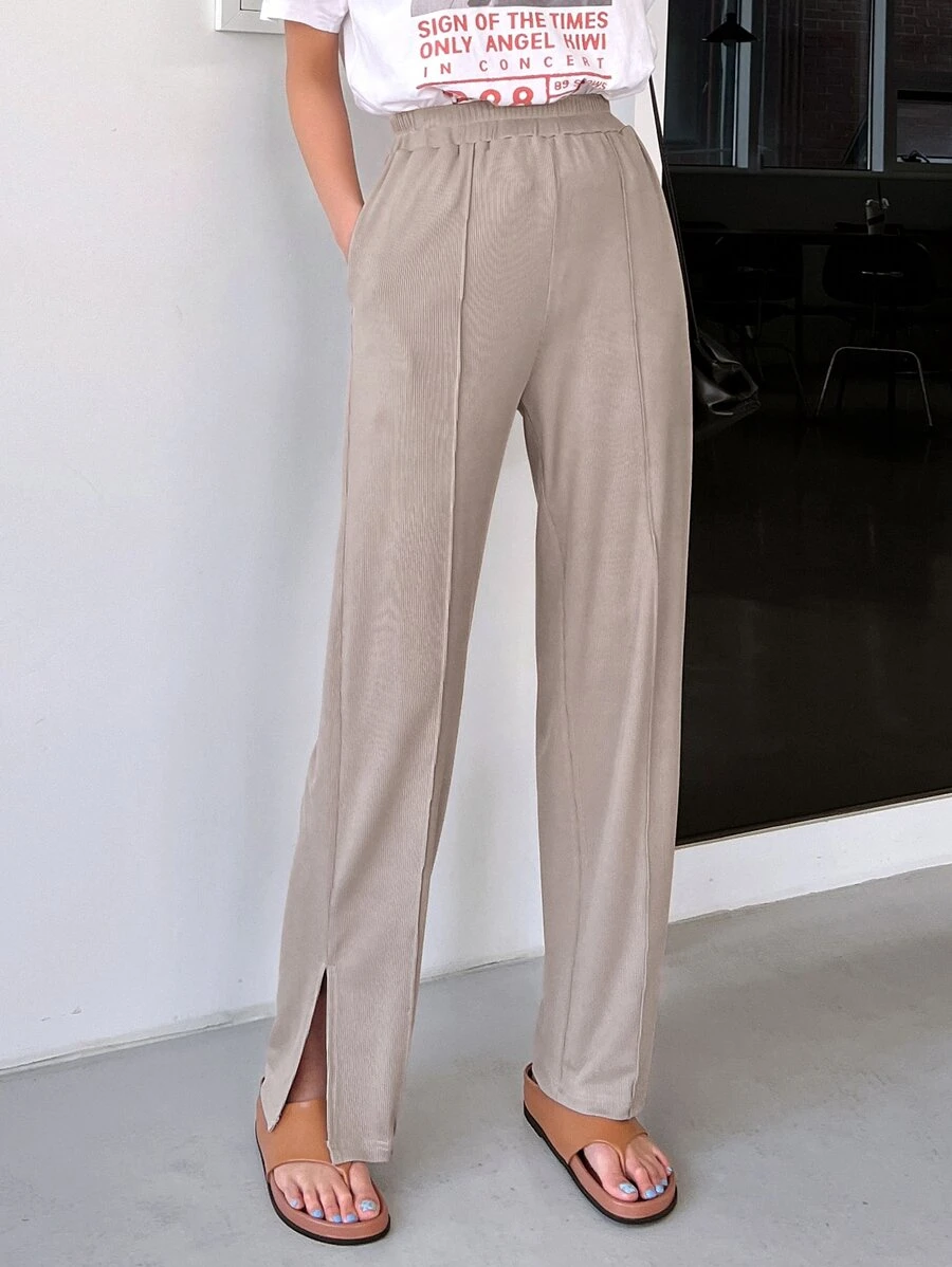 DAZY 鋼絲編織分裂褲襠 - 卡其色 - 查看 1