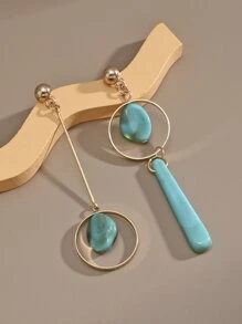 1對女性亞克力復古不對稱長耳環 - 彩色 - 查看 2